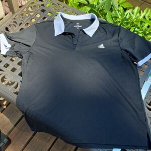 adidas Men’s Black Polo with White Collar and Cuff Accents